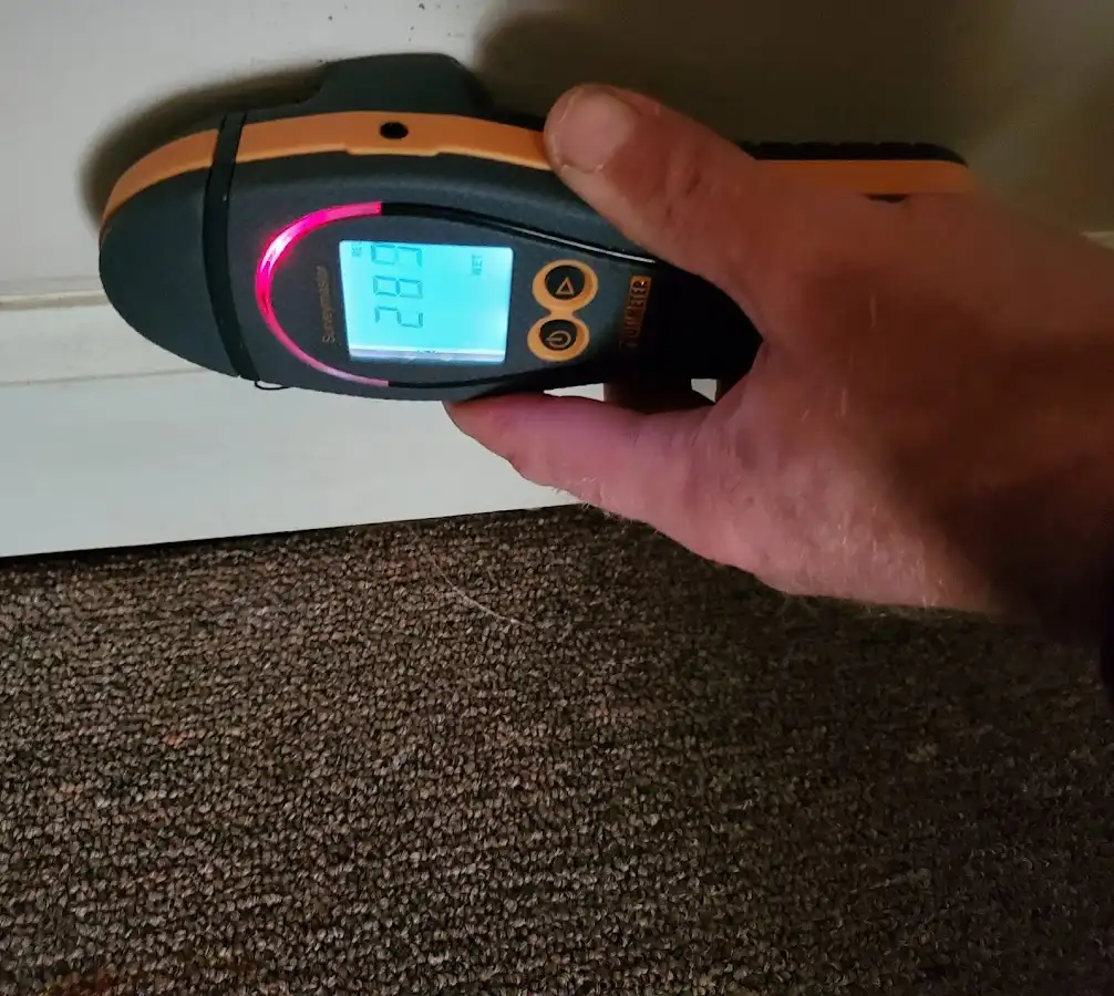 Moisture detection at baseboard during Storm Damage Restoration in Mount Vernon